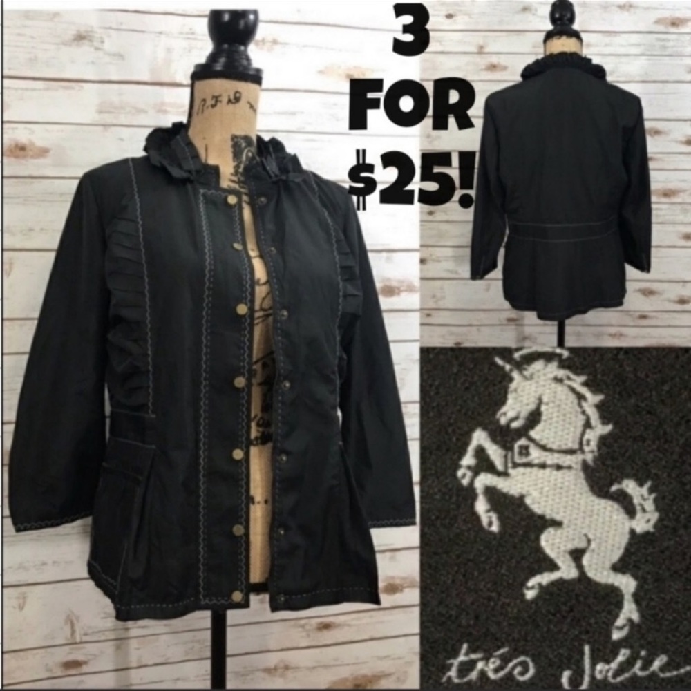Tres Jolie Black Lightweight Ruffle Jacket M